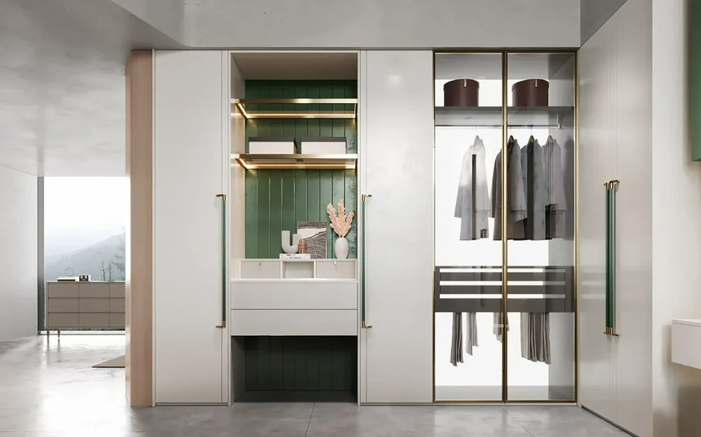 Stindee series, white and green bedroom wardrobe in modern style